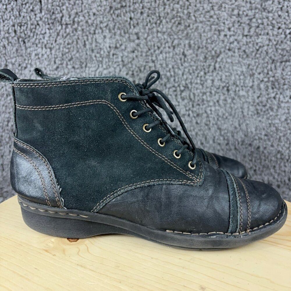 Clarks Whistle Watch Ankle Boots Womens Size 7.5 Black Cap Toe Lace Up Booties - Picture 4 of 9